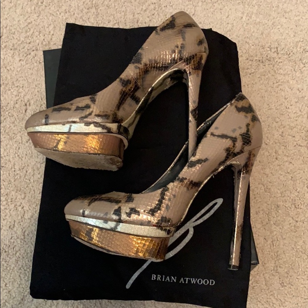 Gold Python Embossed Brian Atwood Platform Pumps - image 3